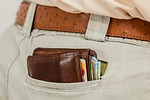 wallet cash pocket credit card money purse leather stock photo