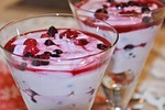dessert glass sweet dish quark berry enjoyment food stock photo