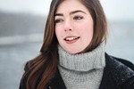 woman snowing portrait winter clothes clothing knitwear knitted stock photo