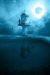 tower fishing night rod moon moonlight full fish stock photo