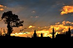 cityscape evening sky silhouette architecture building atmosphere sunset stock photo