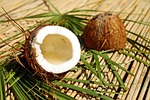 coconut nut shell brown pulp exotic stock photo