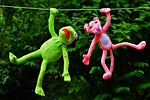 hang out plush toys kermit the pink panther stock photo