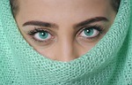 model eyes knitwear knitted green eyebrows eyelashes vision stock photo