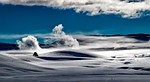 yellowstone national park snow fields hoarfrost smoke wyoming stock photo
