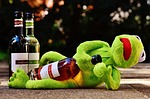kermit frog wine drink alcohol drunk relax to stock photo