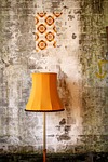 retro lampshade lamp 70s scrapping house floor old stock photo