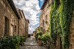 alley road middle ages ivy mediterranean pavement stones stock photo