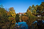 gelsenkirchen castle berge fall idyll park nature trees stock photo