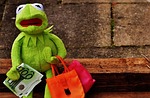 shopping kermit money euro bags stock photo