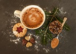 hot chocolate cocoa cookie christmas flat lay drink stock photo