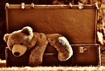 luggage teddy bear vintage suitcase plush toy stuffed stock photo