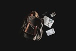 backpack book travel bag notebook backpacking contents journey stock photo