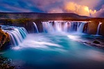 godafoss iceland waterfall falls canyon river water landscape stock photo