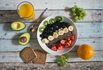 bowl breakfast fruits healthy food fruit fresh avocado stock photo