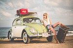 woman nature model hippie fashion style stylish volkswagen stock photo