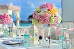 flowers vase reception table setting centerpiece flower background stock photo