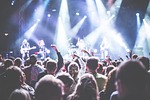 audience band celebration concert crowd festival lights music stock photo