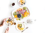 fruits crepes breakfast plates meal healthy fresh sliced stock photo