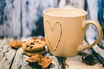 coffee cup cookies mug morning break beverage drink stock photo