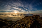 mountains sun clouds peak summit sea of skyscape stock photo