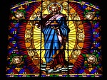 montalcino church window stained glass old holier coloured stock photo
