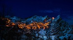castelmezzano town illuminated commune snow mountains townscape italy stock photo