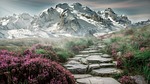 mountain landscape steps stones stone stairs path trail stock photo
