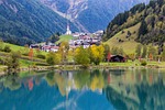 south-tirol mountains lake landscape nature panorama alps reflection stock photo