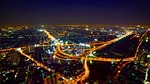 city aerial view illuminated lights cityscape skyline night stock photo