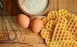 waffles eggs flour whisk wire baking ingredients food stock photo