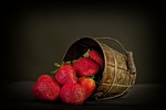 fruits strawberries basket bucket fresh ripe organic harvest stock photo