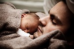 father baby portrait infant newborn child dad daddy stock photo