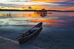 lagoon boat evening the water shed atoll widi stock photo