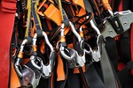 climb high ropes course climbing garden forest carabiner stock photo