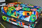 suitcase luggage multicoloured colorful vacations travel packaging vacation stock photo