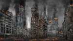 apocalypse war disaster destruction armageddon apocalyptic city buildings stock photo