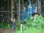 high ropes course climbing forest green lake haslach stock photo