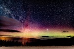 aurora borealis night northern sky landscape winter light stock photo