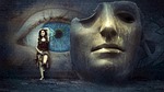 fantasy surreal mask wall eye mysticism girl mood stock photo