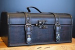 suitcase leather utensils antique old vintage pocket black stock photo