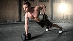 man exercise fitness gym dumbbells workout weightlifting stock photo