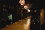 restaurant bar stools lights alcohol brown stock photo