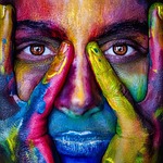 girl face colorful colors artistic model person woman stock photo