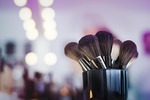makeup brushes artist blush powder beauty woman caution stock photo