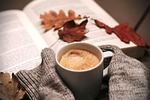 drink coffee food leaves cup autumn book nature stock photo