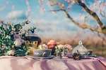 tea cup drink table traditional nature outdoors stock photo