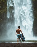 water waterfall outdoors adult recreation splash wet people stock photo