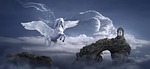 horse pegasus archway fantasy mystical fairy tale mythical stock photo