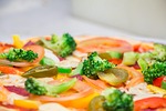 pizza vegetables toppings vegetable vegetarian italian cuisine eat stock photo